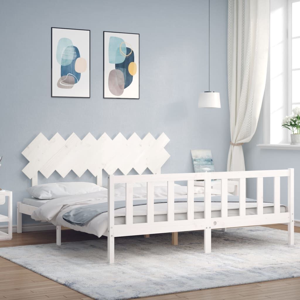 Bed Frame without Mattress White 183x203 cm King Solid Wood Pine Bed Frame without Mattress White 183x203 cm King Solid Wood Pine