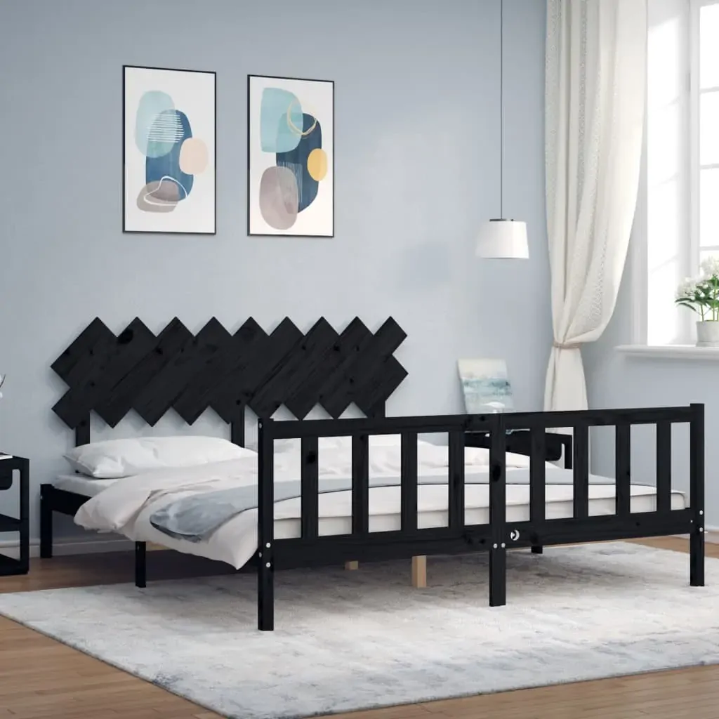 Bed Frame without Mattress Black 183x203 cm King Solid Wood Pine Bed Frame without Mattress Black 183x203 cm King Solid Wood Pine