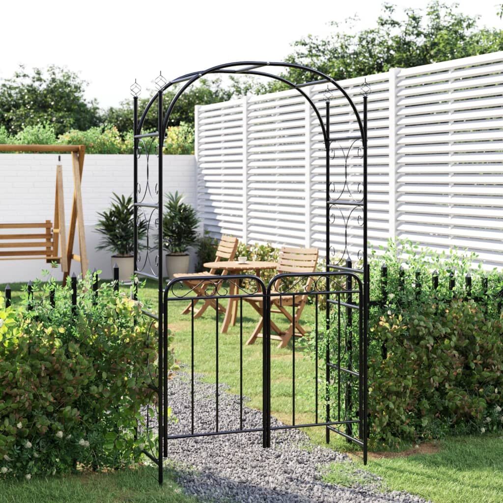 Garden Arch with Gate Black 108x45x235 cm Steel Garden Arch with Gate Black 108x45x235 cm Steel