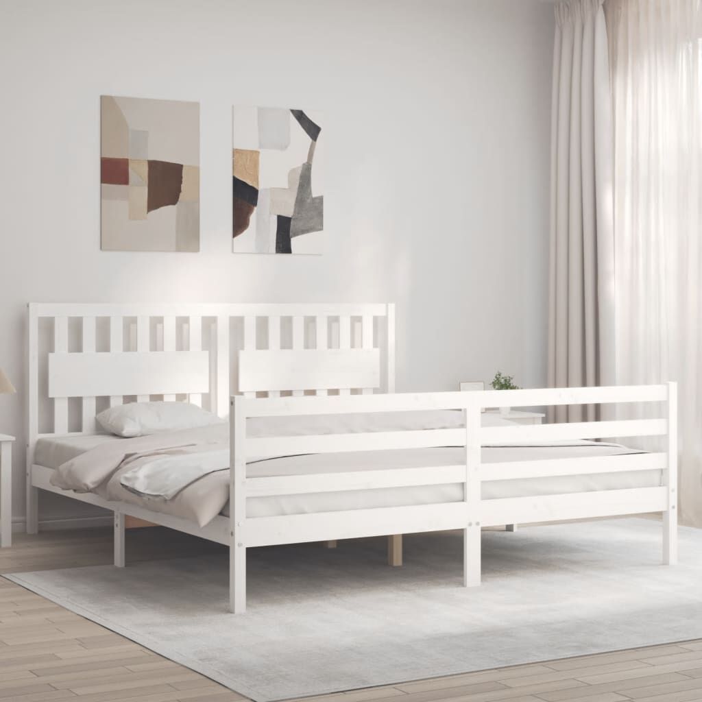 Bed Frame without Mattress White 183x203 cm King Solid Wood Bed Frame without Mattress White 183x203 cm King Solid Wood