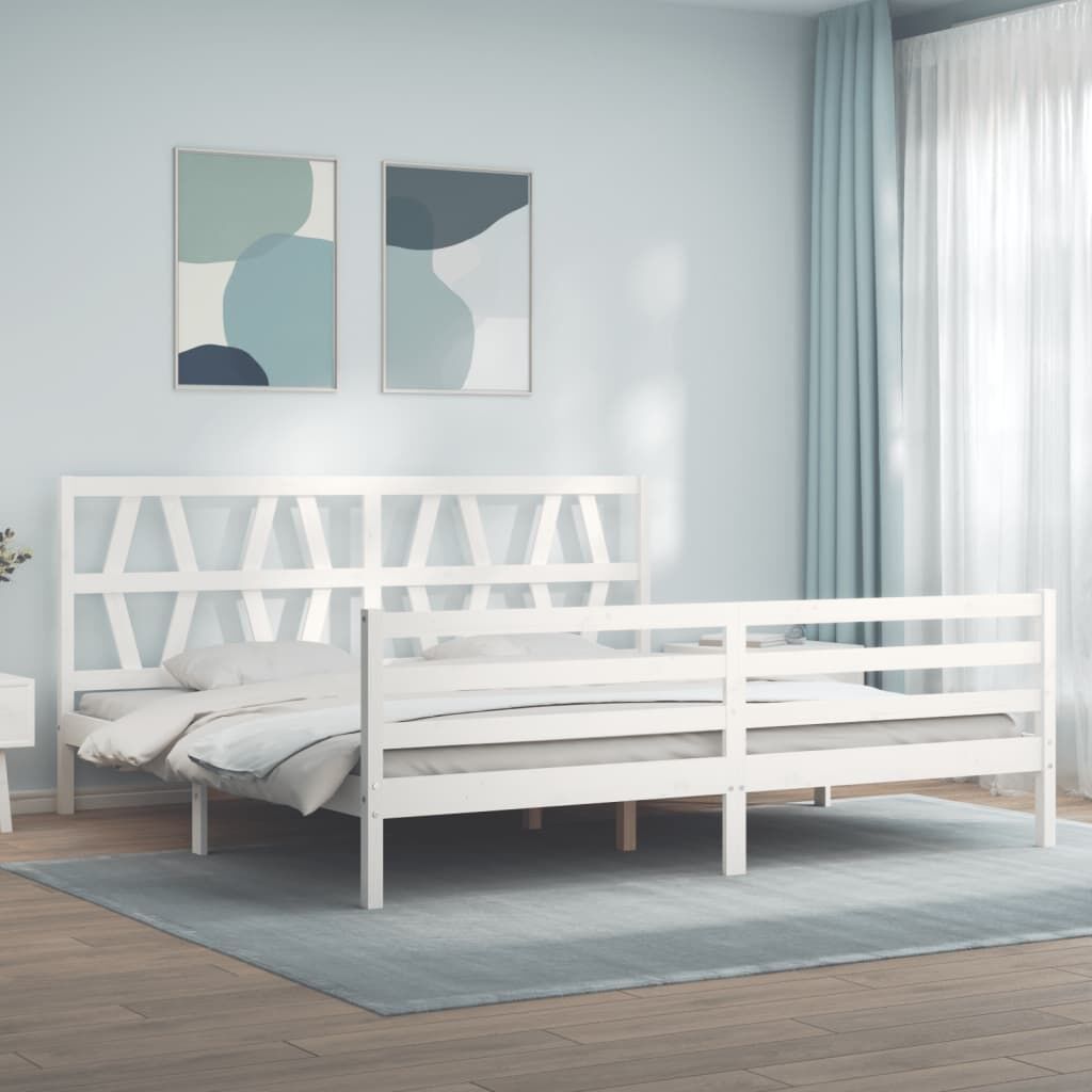 Bed Frame without Mattress White 183x203 cm King Solid Wood Bed Frame without Mattress White 183x203 cm King Solid Wood