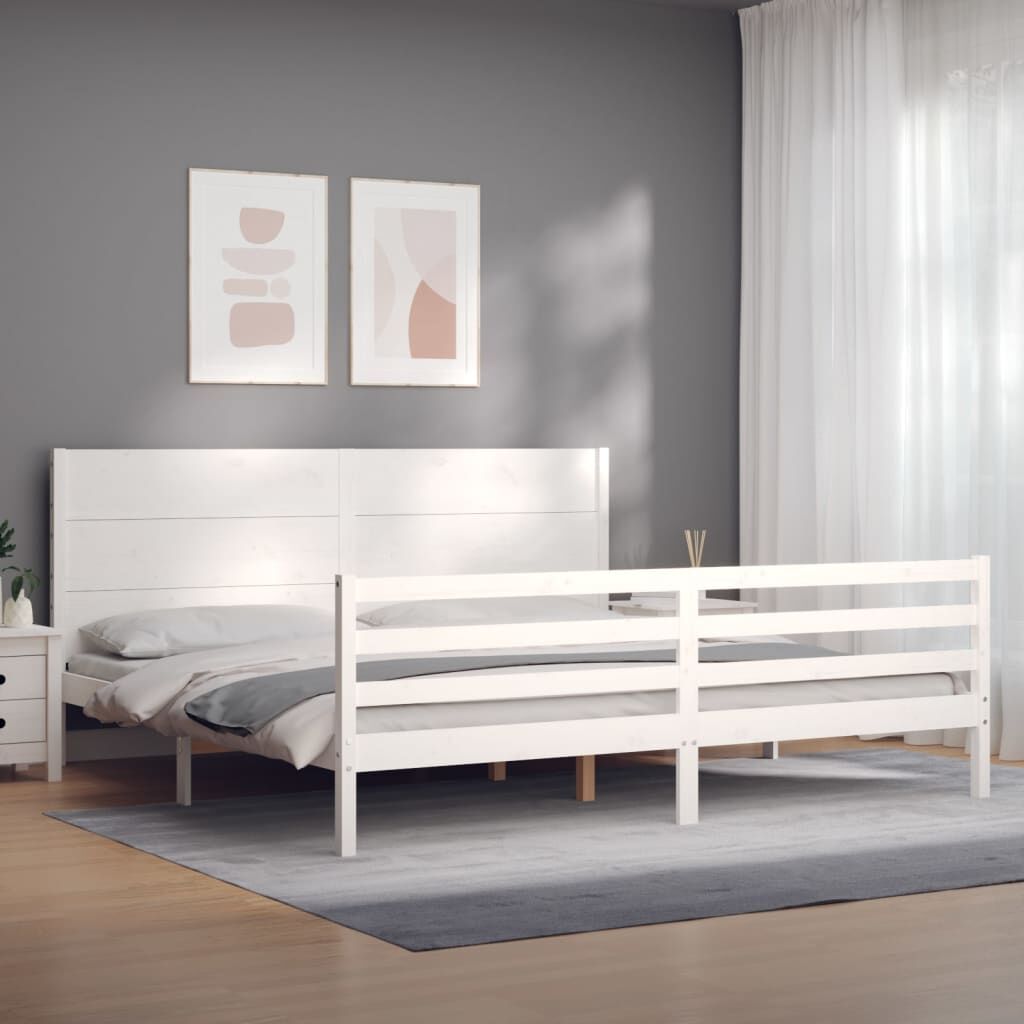 Bed Frame without Mattress White 183x203 cm King Solid Wood Bed Frame without Mattress White 183x203 cm King Solid Wood