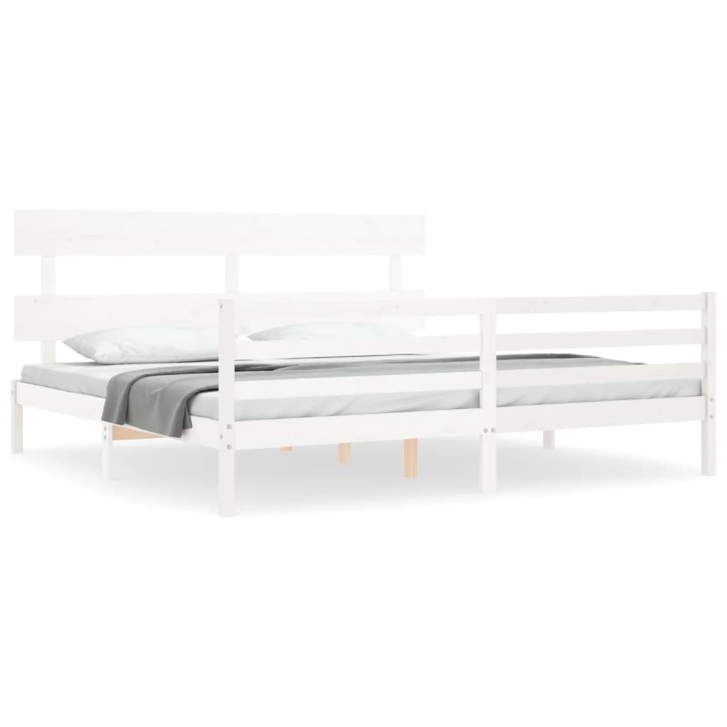 Bed Frame without Mattress White 183x203 cm King Solid Wood Bed Frame without Mattress White 183x203 cm King Solid Wood