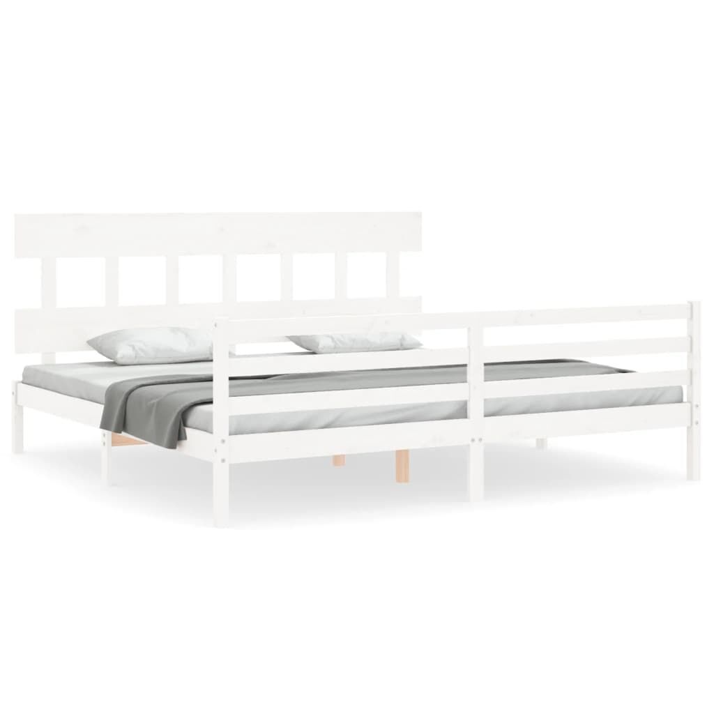 Bed Frame without Mattress White 183x203 cm King Solid Wood Bed Frame without Mattress White 183x203 cm King Solid Wood