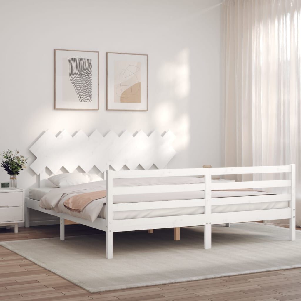 Bed Frame without Mattress White 183x203 cm King Solid Wood Bed Frame without Mattress White 183x203 cm King Solid Wood