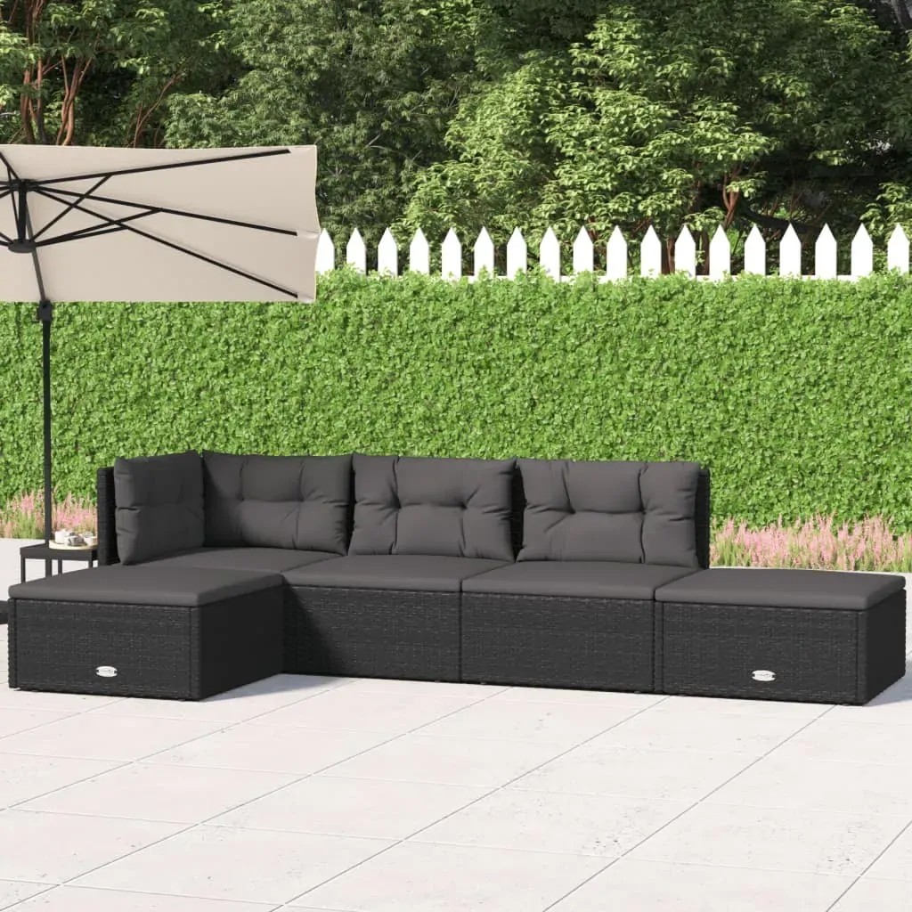 5 Piece Garden Lounge Set with Cushions Black Poly Rattan 5 Piece Garden Lounge Set with Cushions Black Poly Rattan