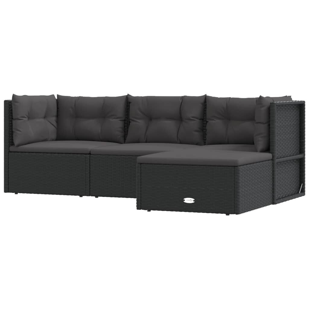 4 Piece Garden Lounge Set with Cushions Black Poly Rattan 4 Piece Garden Lounge Set with Cushions Black Poly Rattan