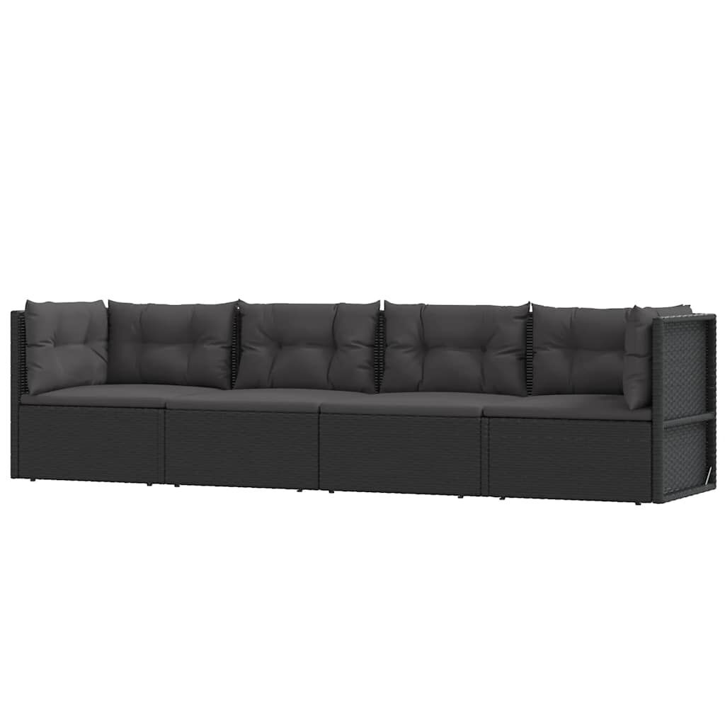 4 Piece Garden Lounge Set with Cushions Black Poly Rattan 4 Piece Garden Lounge Set with Cushions Black Poly Rattan