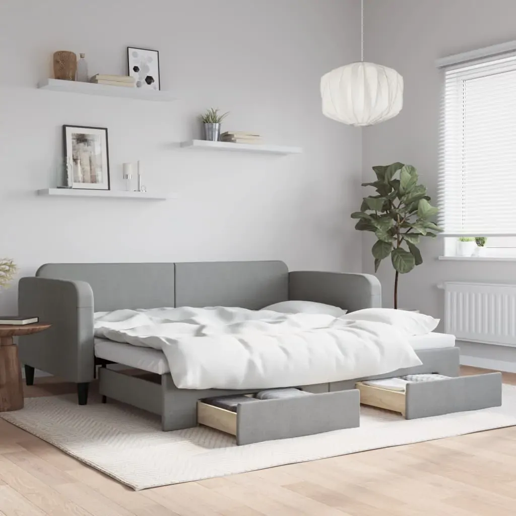 Daybed with Trundle&Drawers without Mattress Light Grey 90x190 cm Daybed with Trundle&Drawers without Mattress Light Grey 90x190 cm