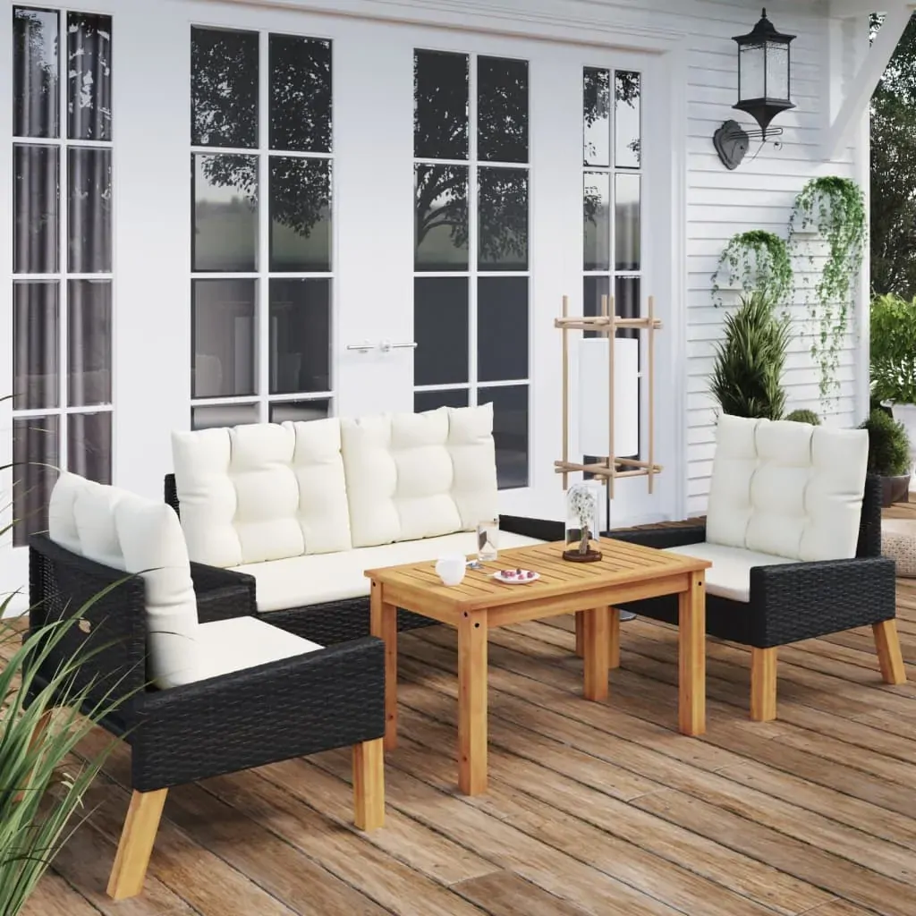 4 Piece Garden Lounge Set with Cushions Poly Rattan&Solid Wood 4 Piece Garden Lounge Set with Cushions Poly Rattan&Solid Wood