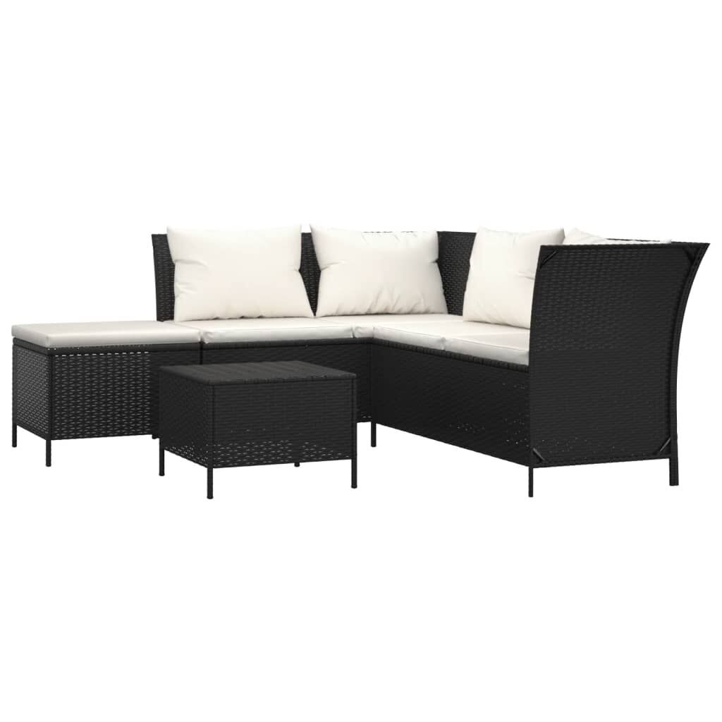 4 Piece Garden Lounge Set with Cushions Black Poly Rattan 4 Piece Garden Lounge Set with Cushions Black Poly Rattan