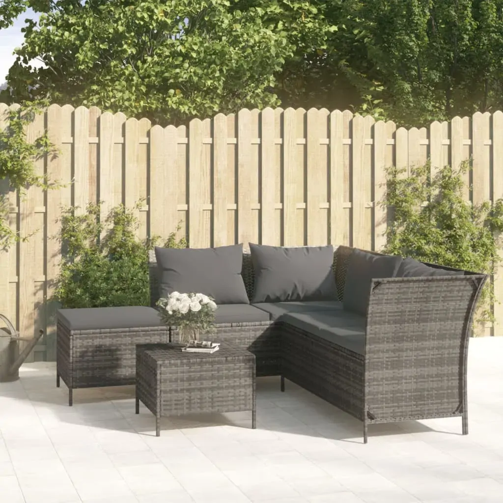 4 Piece Garden Lounge Set with Cushions Grey Poly Rattan 4 Piece Garden Lounge Set with Cushions Grey Poly Rattan