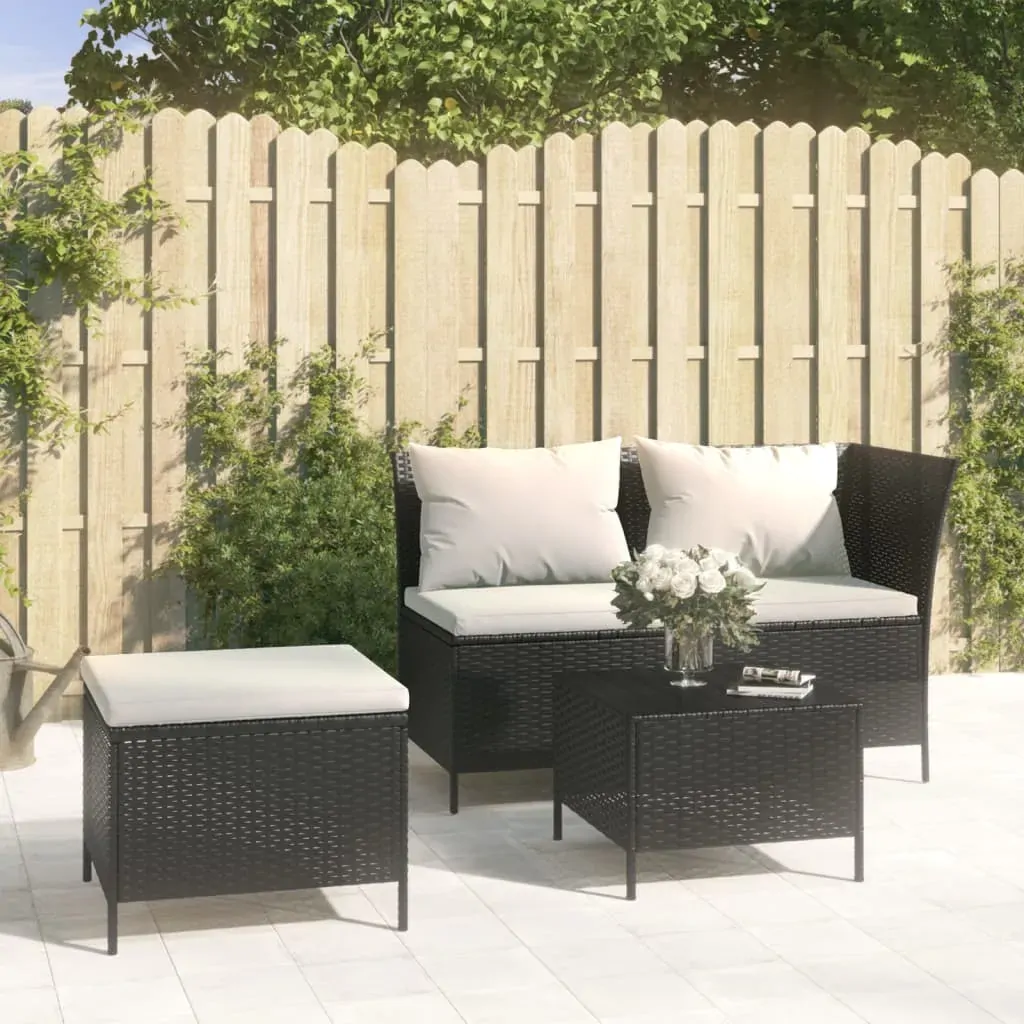 3 Piece Garden Lounge Set with Cushions Black Poly Rattan 3 Piece Garden Lounge Set with Cushions Black Poly Rattan