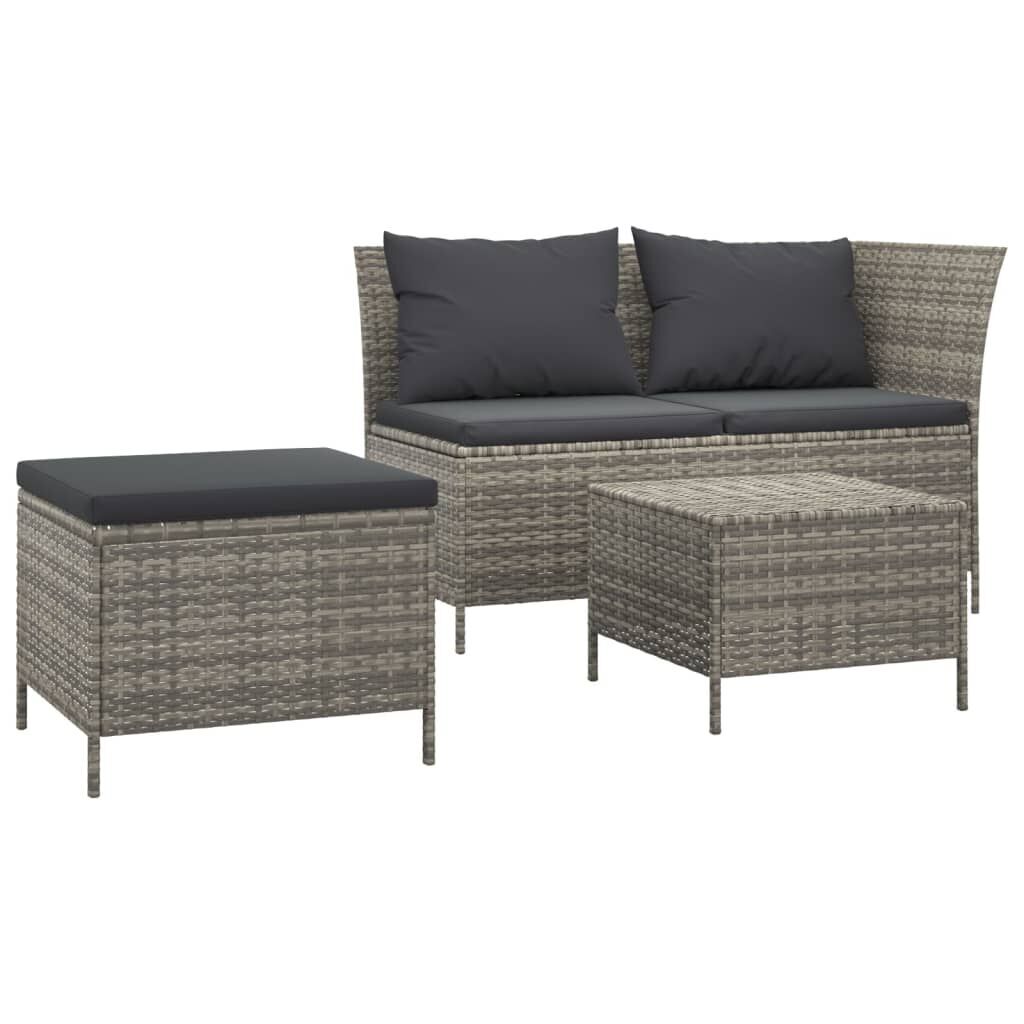 3 Piece Garden Lounge Set with Cushions Grey Poly Rattan 3 Piece Garden Lounge Set with Cushions Grey Poly Rattan