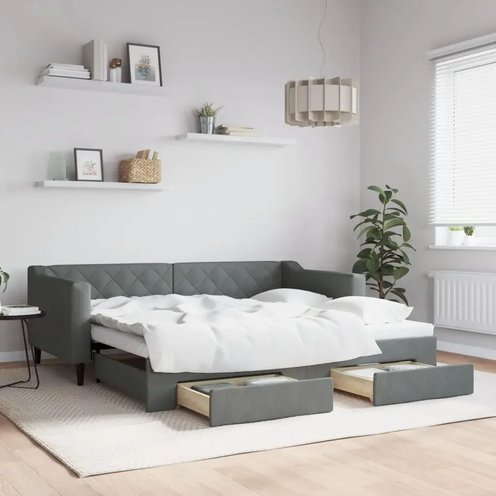 Daybed with Trundle&Drawers without Mattress Dark Grey 90x190 cm Daybed with Trundle&Drawers without Mattress Dark Grey 90x190 cm