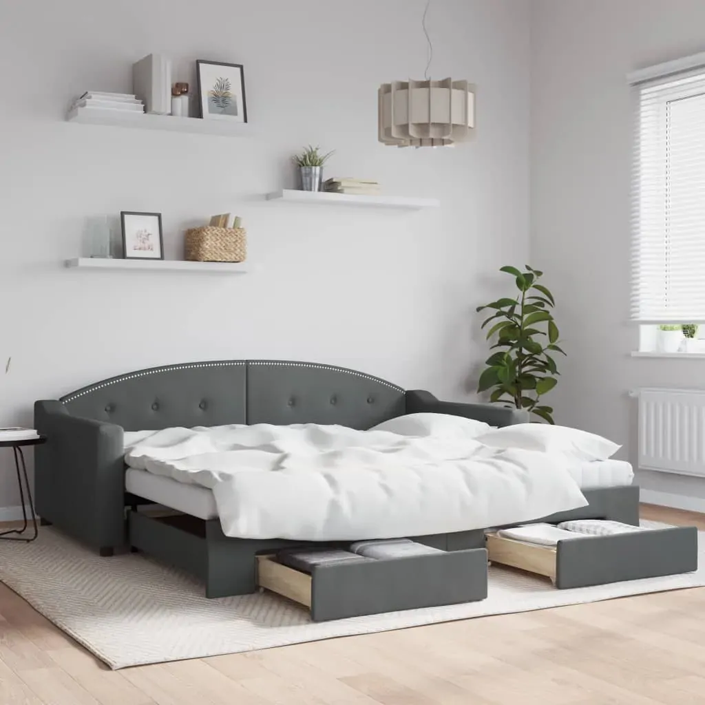 Daybed with Trundle&Drawers without Mattress Dark Grey 90x190 cm Daybed with Trundle&Drawers without Mattress Dark Grey 90x190 cm