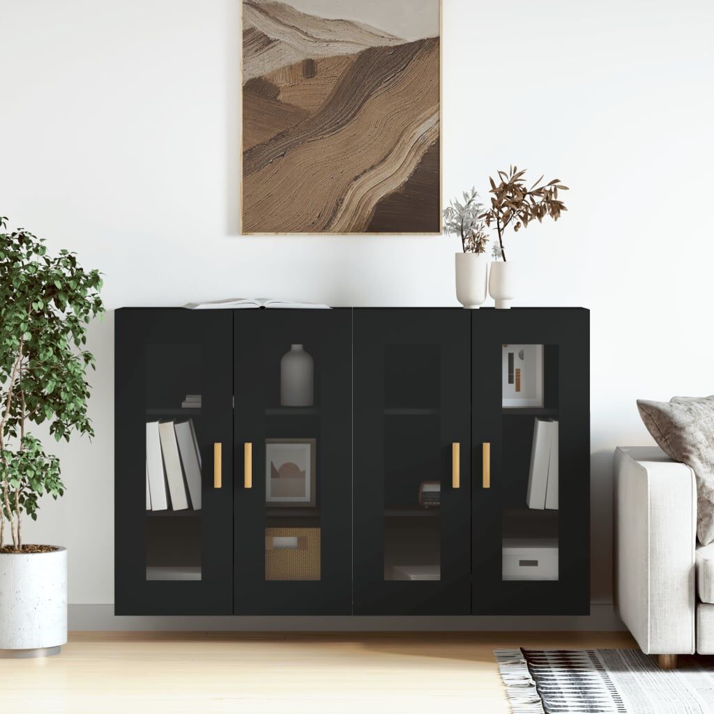 Wall Mounted Cabinets 2 pcs Black Engineered Wood Wall Mounted Cabinets 2 pcs Black Engineered Wood