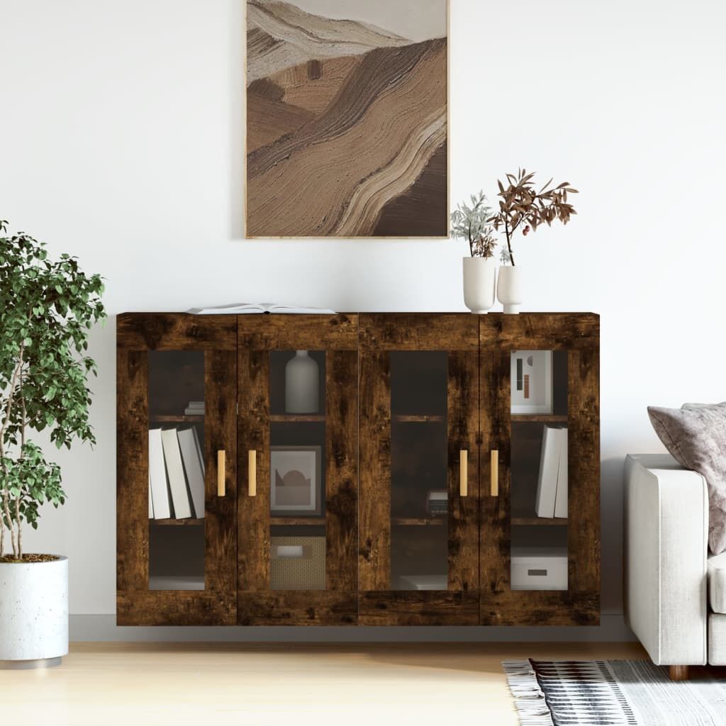 Wall Mounted Cabinets 2 pcs Smoked Oak Engineered Wood Wall Mounted Cabinets 2 pcs Smoked Oak Engineered Wood