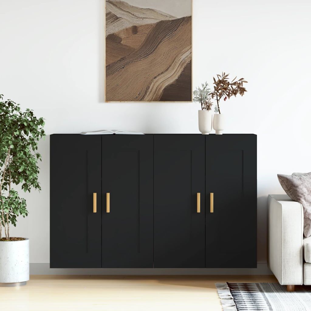 Wall Mounted Cabinets 2 pcs Black Engineered Wood Wall Mounted Cabinets 2 pcs Black Engineered Wood