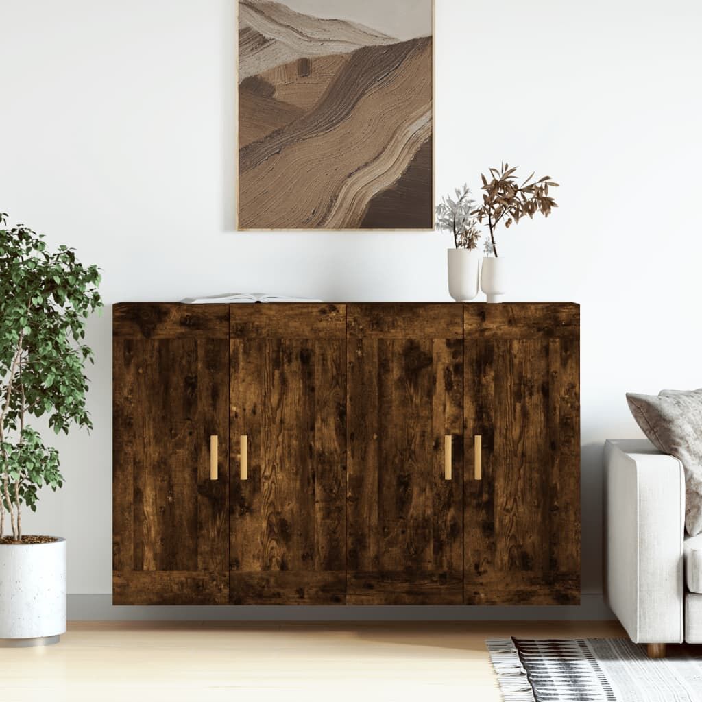 Wall Mounted Cabinets 2 pcs Smoked Oak Engineered Wood Wall Mounted Cabinets 2 pcs Smoked Oak Engineered Wood