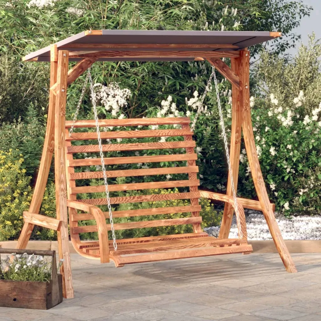 Swing Bench with Canopy Solid Wood Spruce with Teak Finish Swing Bench with Canopy Solid Wood Spruce with Teak Finish