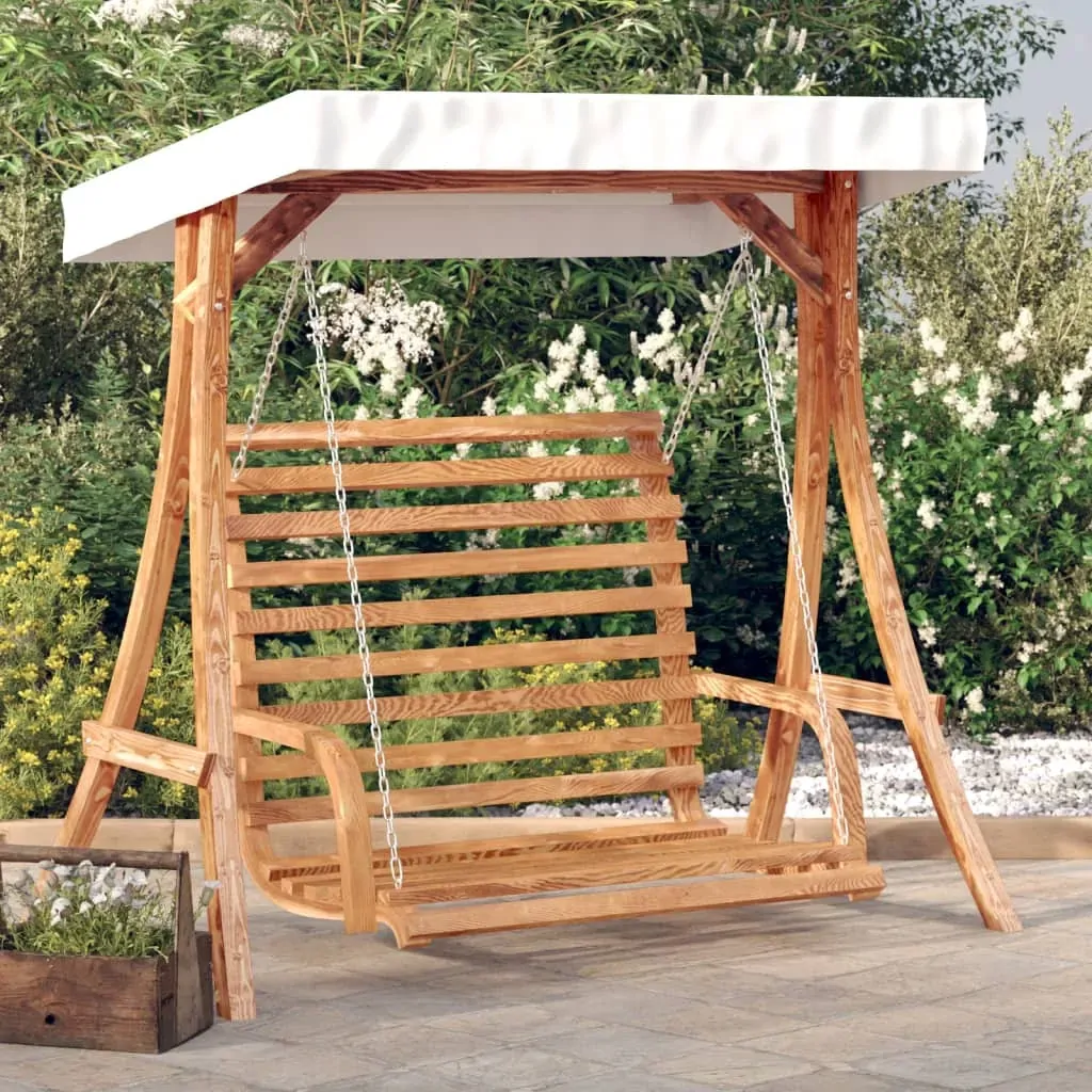 Swing Bench with Canopy Solid Wood Spruce with Teak Finish Swing Bench with Canopy Solid Wood Spruce with Teak Finish