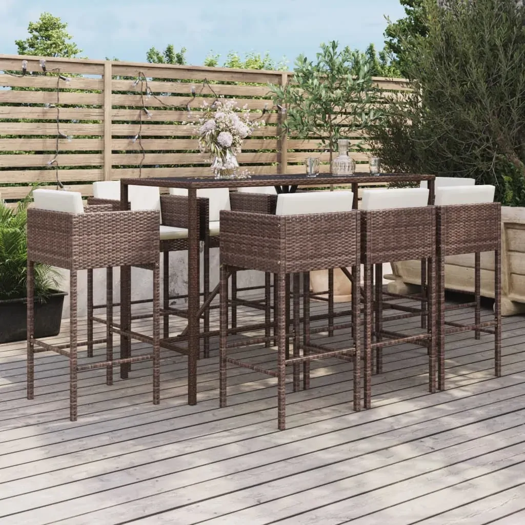 9 Piece Garden Bar Set with Cushions Brown Poly Rattan 9 Piece Garden Bar Set with Cushions Brown Poly Rattan