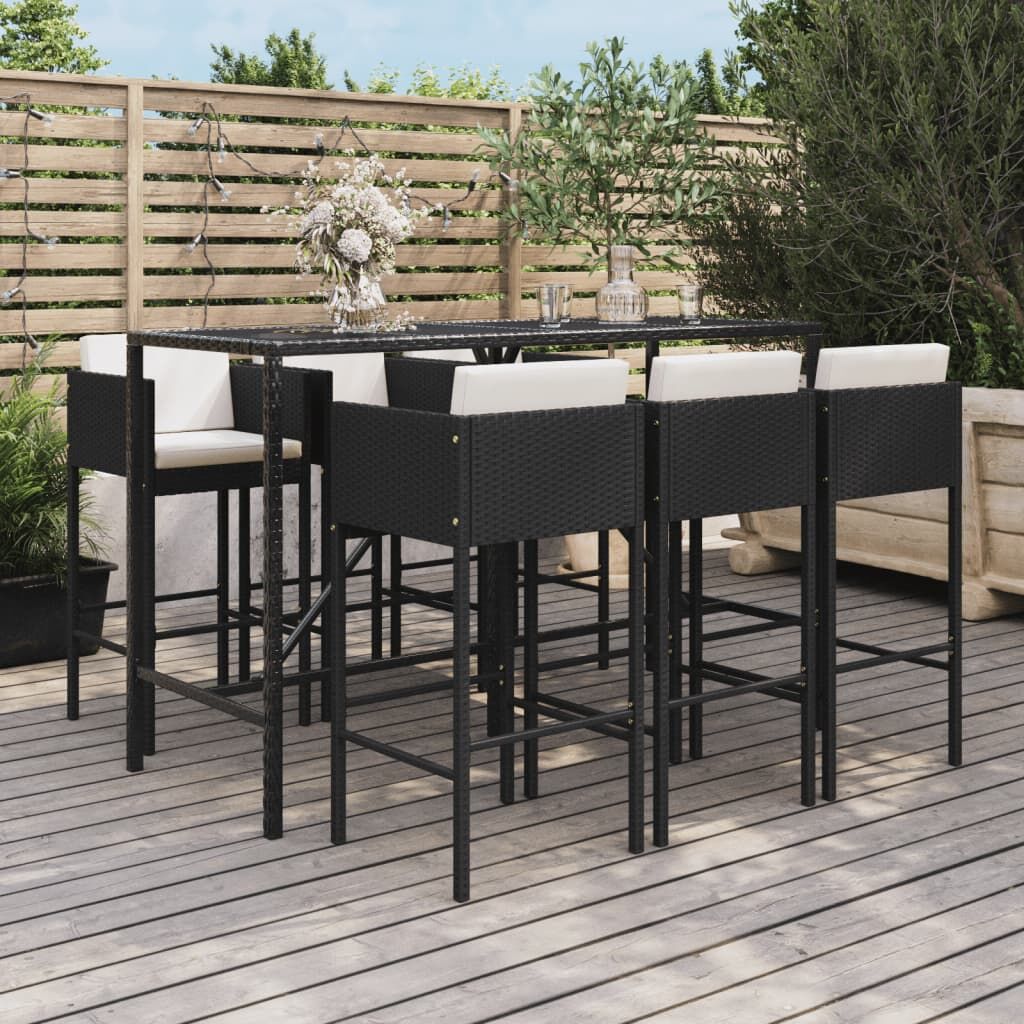 7 Piece Garden Bar Set with Cushions Black Poly Rattan 7 Piece Garden Bar Set with Cushions Black Poly Rattan