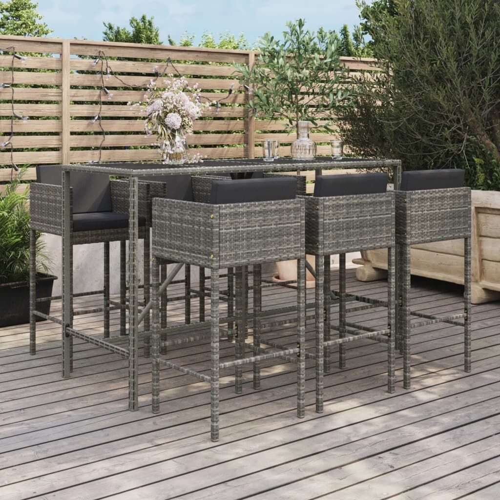7 Piece Garden Bar Set with Cushions Grey Poly Rattan 7 Piece Garden Bar Set with Cushions Grey Poly Rattan