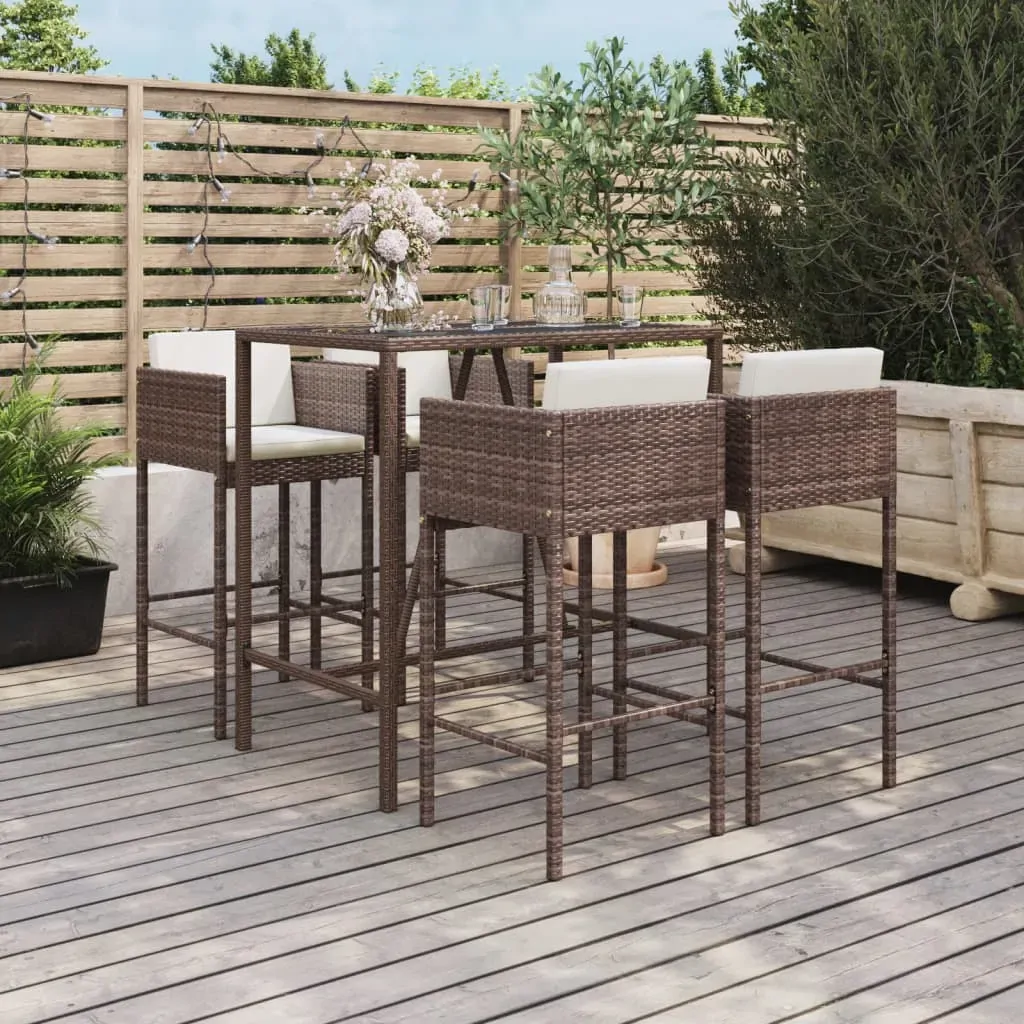 5 Piece Garden Bar Set with Cushions Brown Poly Rattan 5 Piece Garden Bar Set with Cushions Brown Poly Rattan