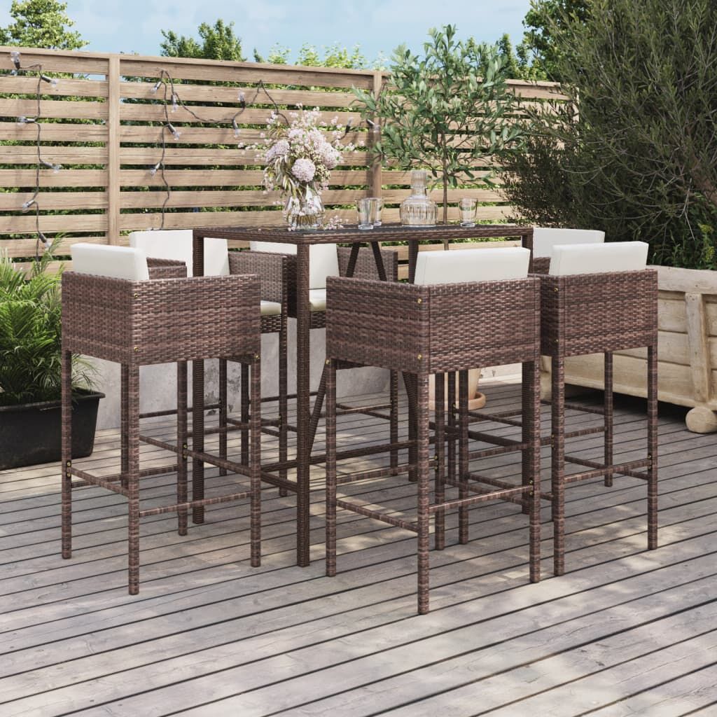 7 Piece Garden Bar Set with Cushions Brown Poly Rattan 7 Piece Garden Bar Set with Cushions Brown Poly Rattan