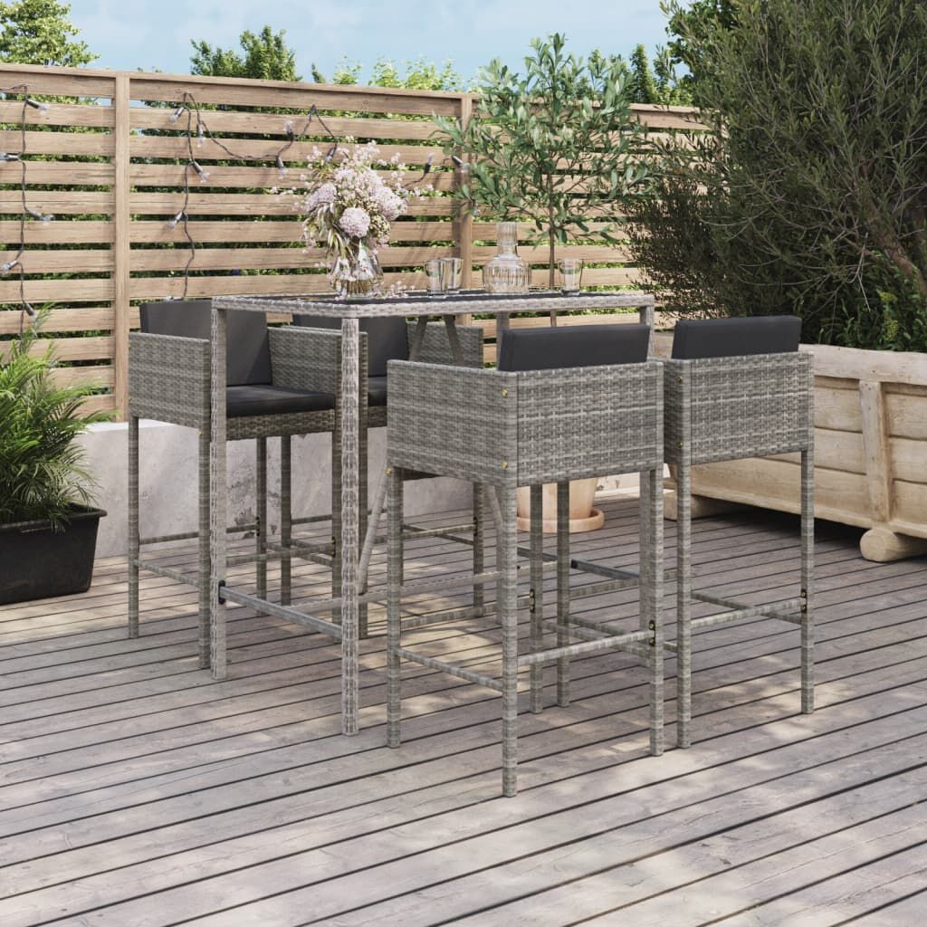 5 Piece Garden Bar Set with Cushions Grey Poly Rattan 5 Piece Garden Bar Set with Cushions Grey Poly Rattan