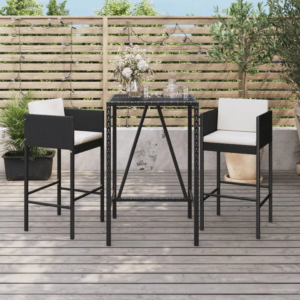 3 Piece Garden Bar Set with Cushions Black Poly Rattan 3 Piece Garden Bar Set with Cushions Black Poly Rattan