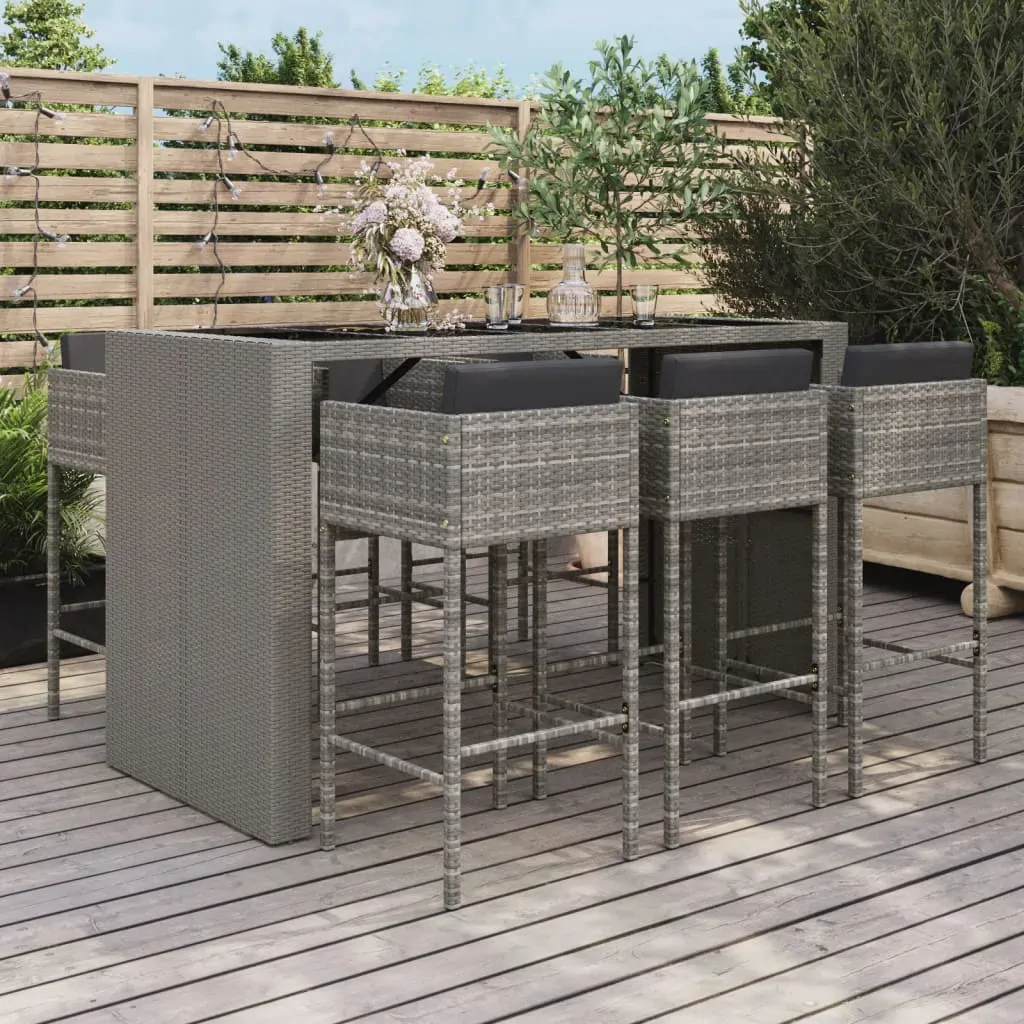7 Piece Garden Bar Set with Cushions Grey Poly Rattan 7 Piece Garden Bar Set with Cushions Grey Poly Rattan