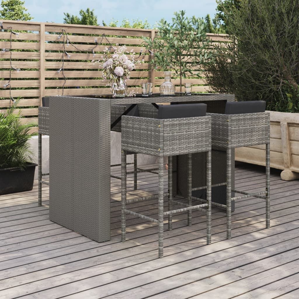 5 Piece Garden Bar Set with Cushions Grey Poly Rattan 5 Piece Garden Bar Set with Cushions Grey Poly Rattan