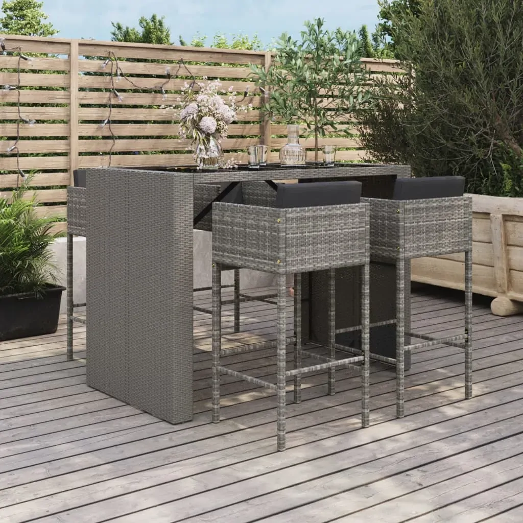 5 Piece Garden Bar Set with Cushions Grey Poly Rattan 5 Piece Garden Bar Set with Cushions Grey Poly Rattan