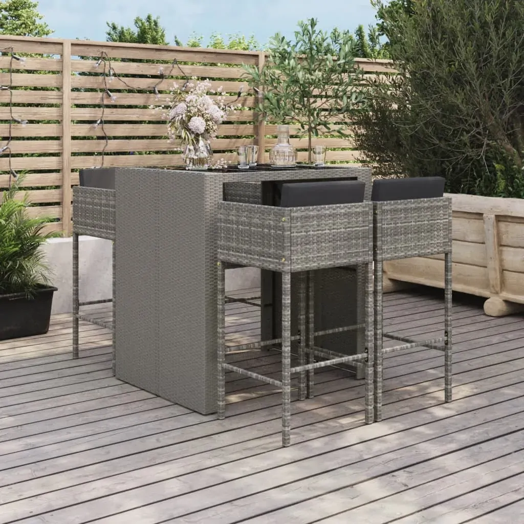 5 Piece Garden Bar Set with Cushions Grey Poly Rattan 5 Piece Garden Bar Set with Cushions Grey Poly Rattan
