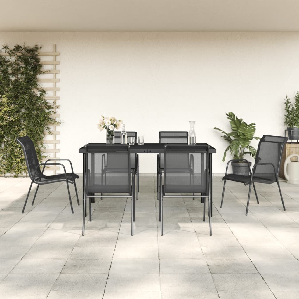 7 Piece Garden Dining Set Black Steel and Textilene 7 Piece Garden Dining Set Black Steel and Textilene