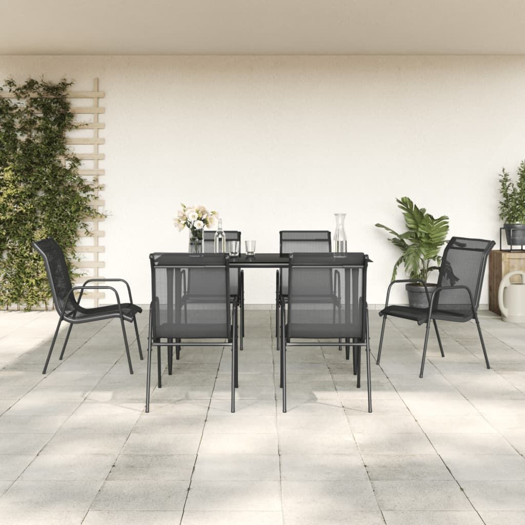 7 Piece Garden Dining Set Black Steel and Textilene 7 Piece Garden Dining Set Black Steel and Textilene