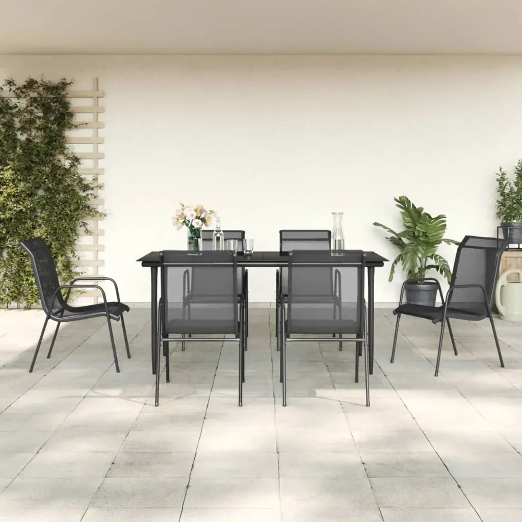 7 Piece Garden Dining Set Black Steel and Textilene 7 Piece Garden Dining Set Black Steel and Textilene