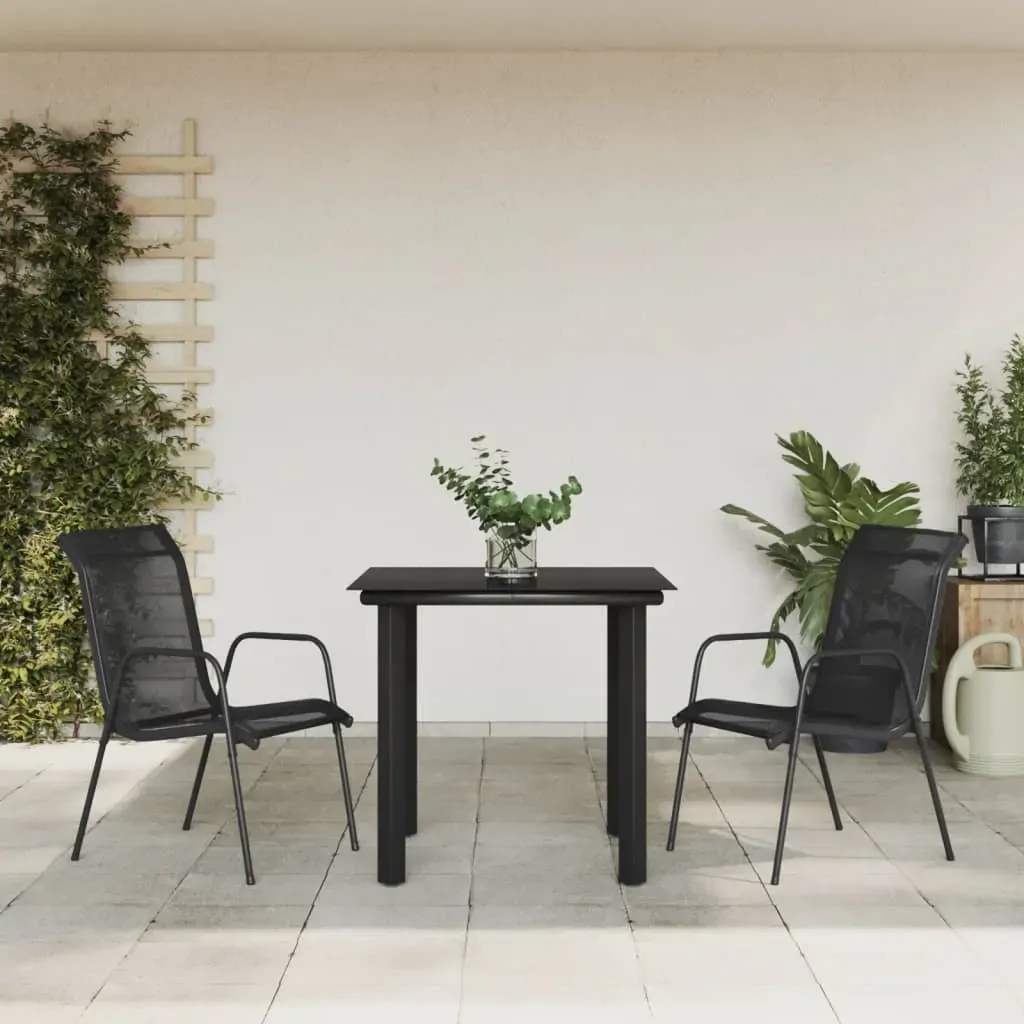 3 Piece Garden Dining Set Black Steel and Textilene 3 Piece Garden Dining Set Black Steel and Textilene