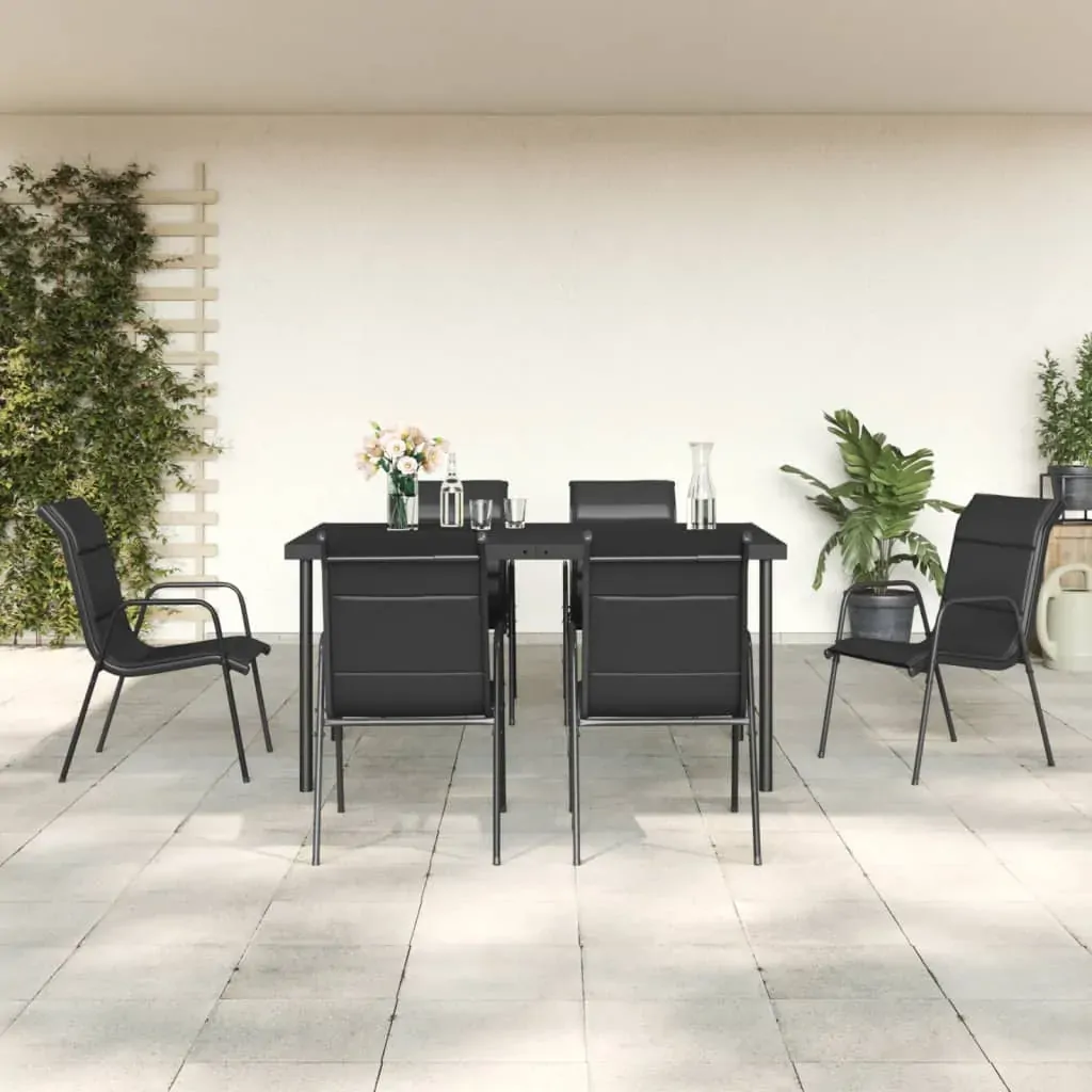 7 Piece Garden Dining Set Black Steel and Textilene 7 Piece Garden Dining Set Black Steel and Textilene