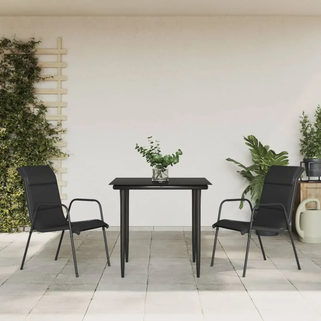 3 Piece Garden Dining Set Black Steel and Textilene 3 Piece Garden Dining Set Black Steel and Textilene