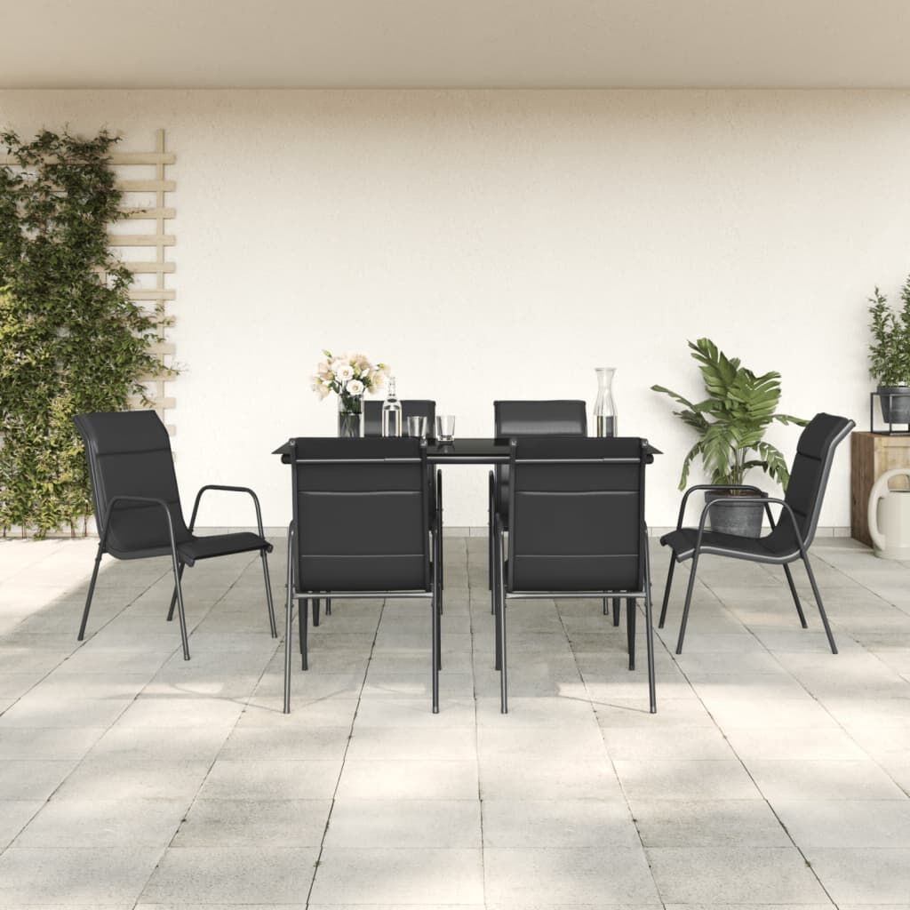 7 Piece Garden Dining Set Black Steel and Textilene 7 Piece Garden Dining Set Black Steel and Textilene