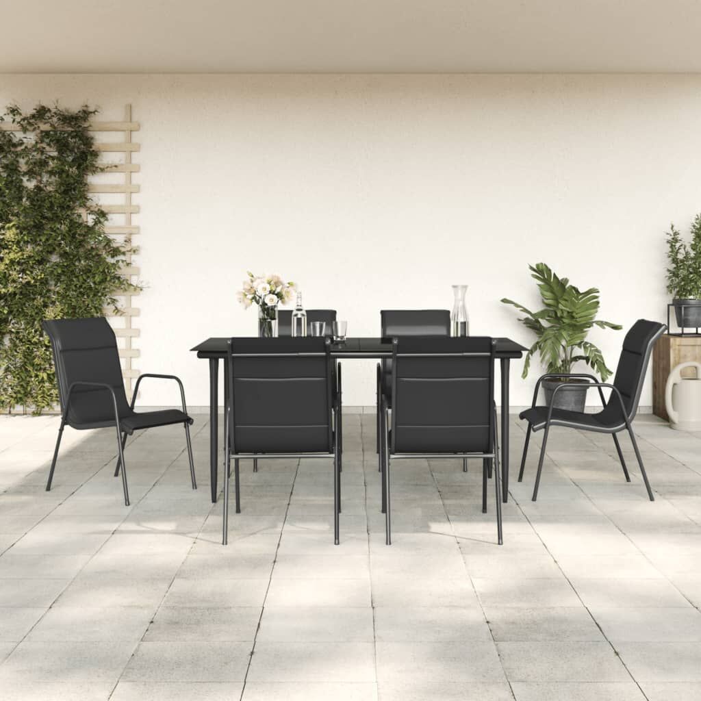 7 Piece Garden Dining Set Black Steel and Textilene 7 Piece Garden Dining Set Black Steel and Textilene