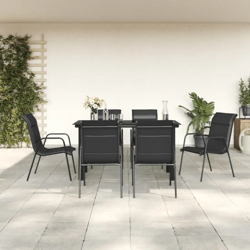 7 Piece Garden Dining Set Black Steel and Textilene 7 Piece Garden Dining Set Black Steel and Textilene