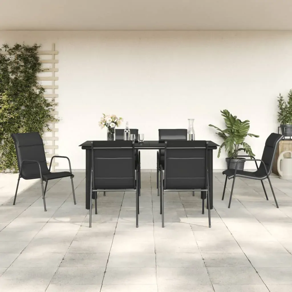 7 Piece Garden Dining Set Black Steel and Textilene 7 Piece Garden Dining Set Black Steel and Textilene
