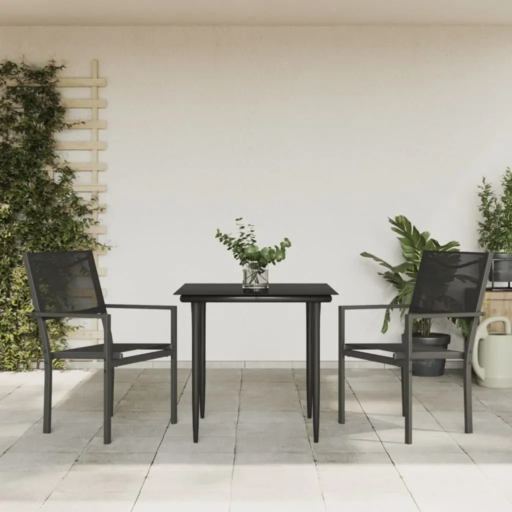 3 Piece Garden Dining Set Black Steel and Textilene 3 Piece Garden Dining Set Black Steel and Textilene