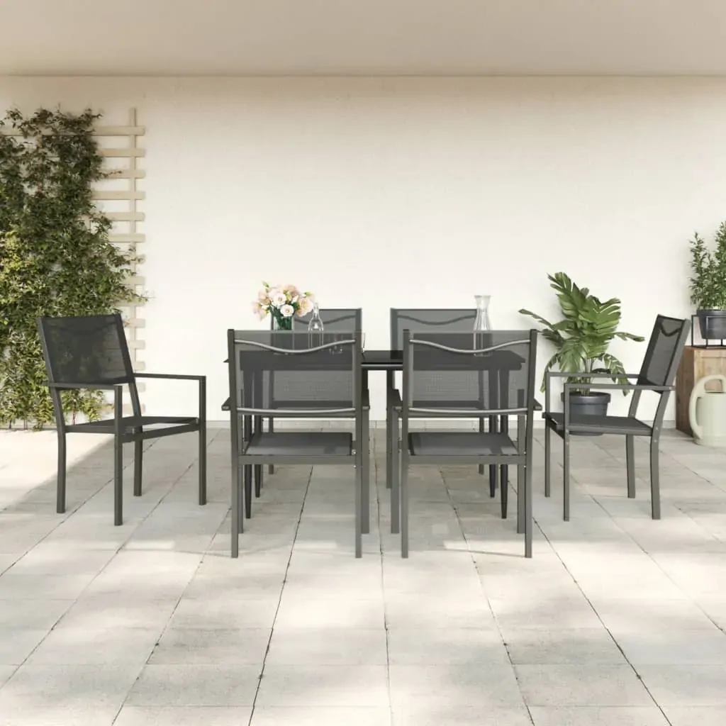 7 Piece Garden Dining Set Black Steel and Textilene 7 Piece Garden Dining Set Black Steel and Textilene