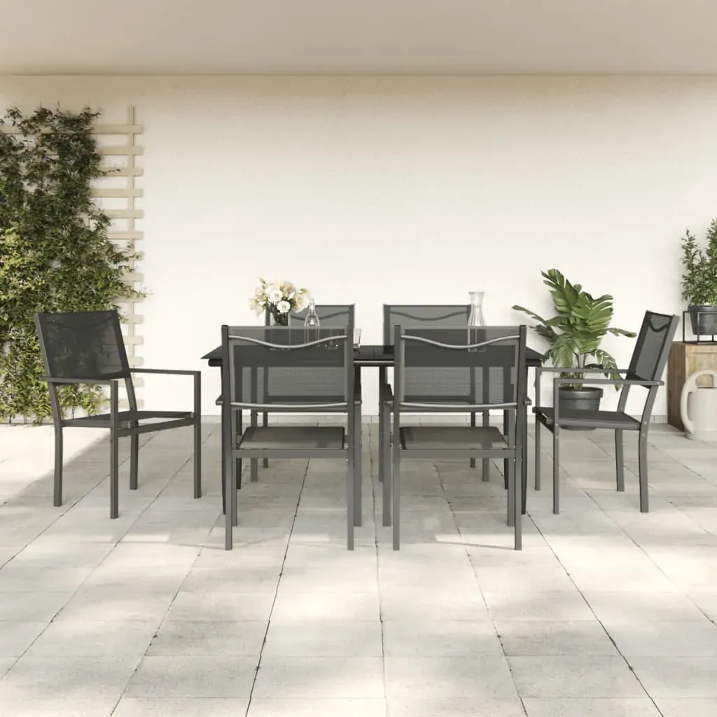 7 Piece Garden Dining Set Black Steel and Textilene 7 Piece Garden Dining Set Black Steel and Textilene